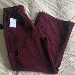 Forever 21 Ribbed Wide-Leg Pants in Deep Wine